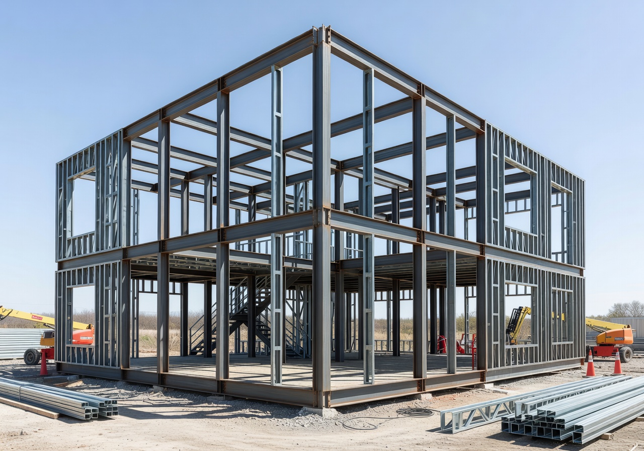 Steel frame construction of a modern house